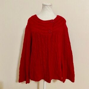 Cleo Red Buttoned Cable Knit Poncho